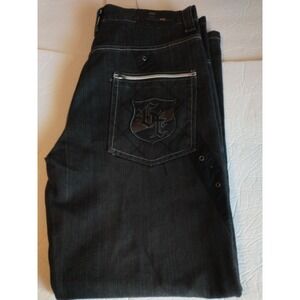New Raw Blue RB Mens Rare Black Denim Jeans 35x33 Embroidered Zipper Vintage Y2K
